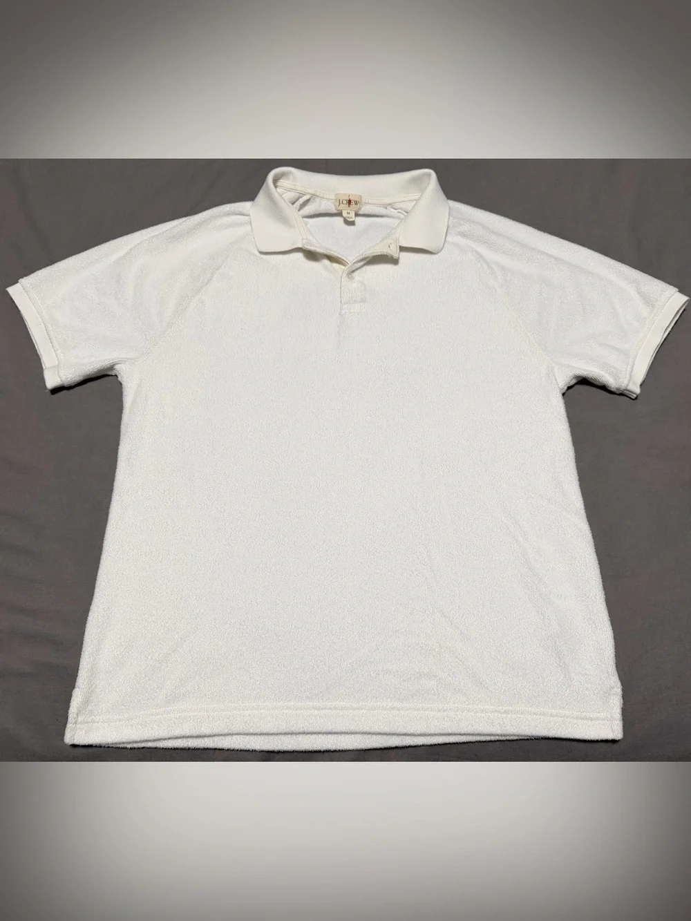 Vintage J.Crew White Terry Cloth Polo Shirt Oarsman Label 2000s Coastal Size M
